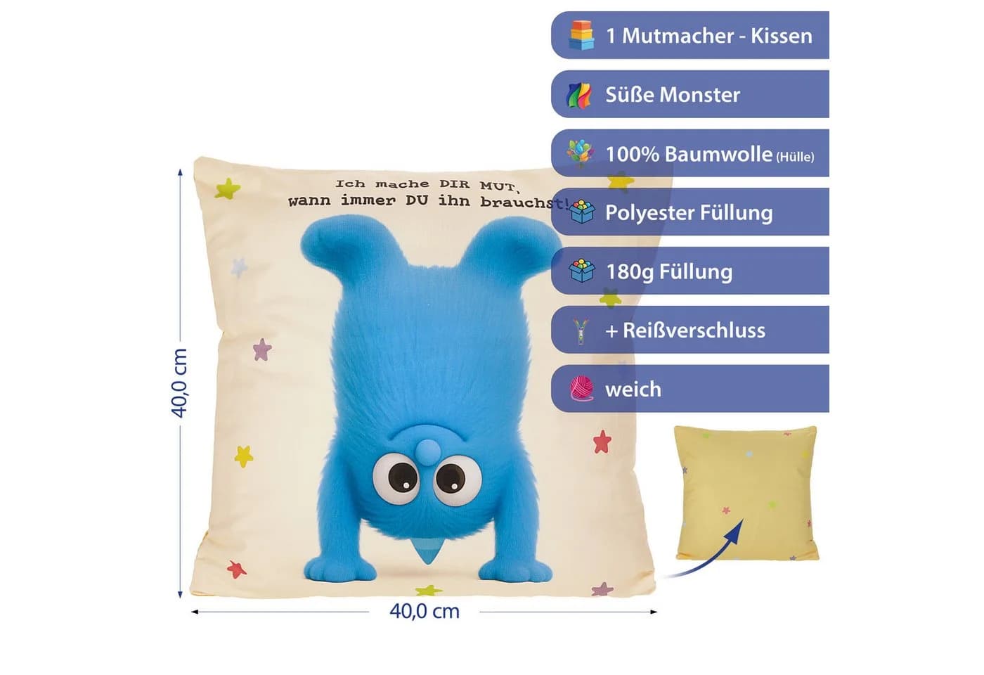 CEPEWA Dekokissen Mutmacher gelb 40x40cm Baumwolle