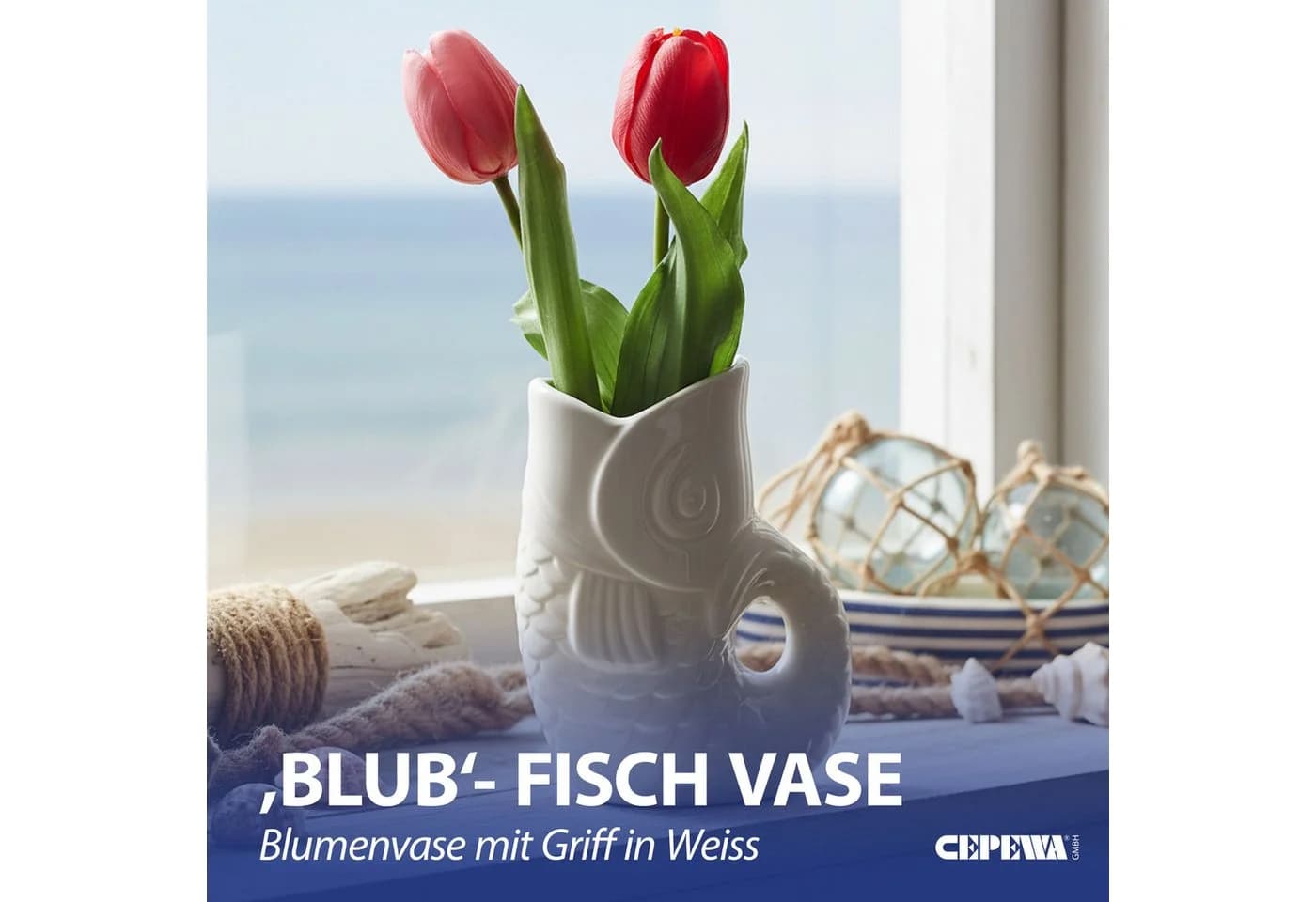 CEPEWA Dekovase Fisch 'Blubb' Weiß Dolomit - Bild 3
