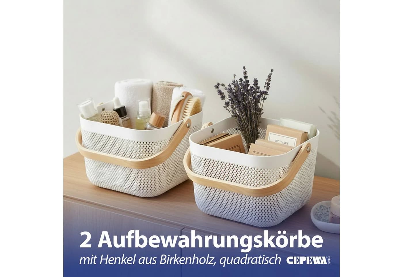 CEPEWA Aufbewahrungskorb 2er Set mit Henkel Weiß/Natur - Bild 3