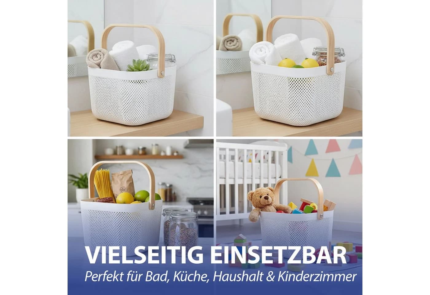 CEPEWA Aufbewahrungskorb 2er Set mit Henkel Weiß/Natur - Bild 4