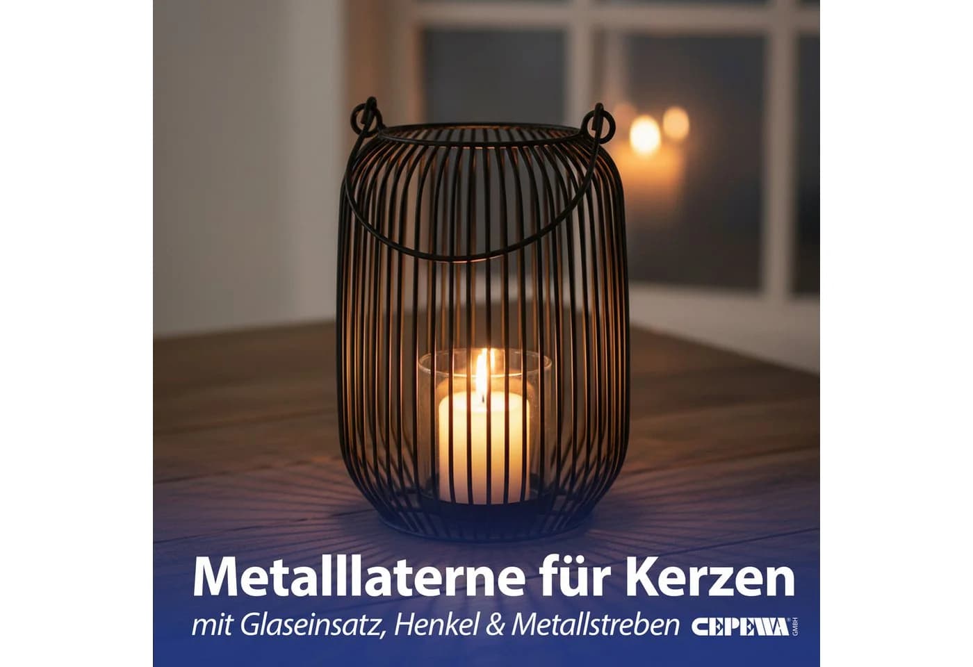 CEPEWA Kerzenlaterne Oval Schwarz Eisen Henkel - Bild 3