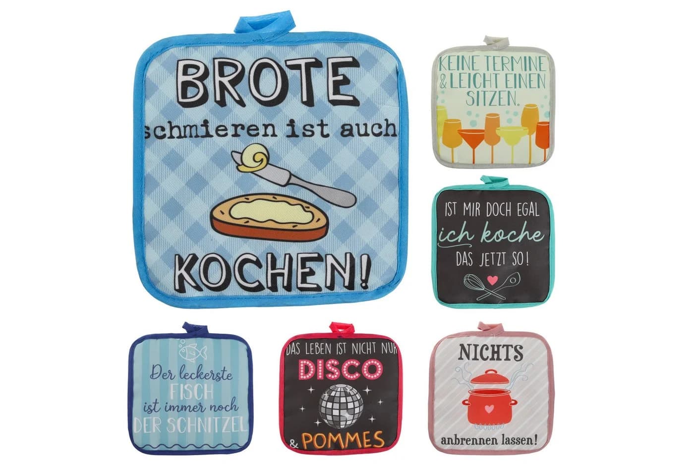 CEPEWA Topflappen 6er Set Sprüche Polyester bunt - Bild 2