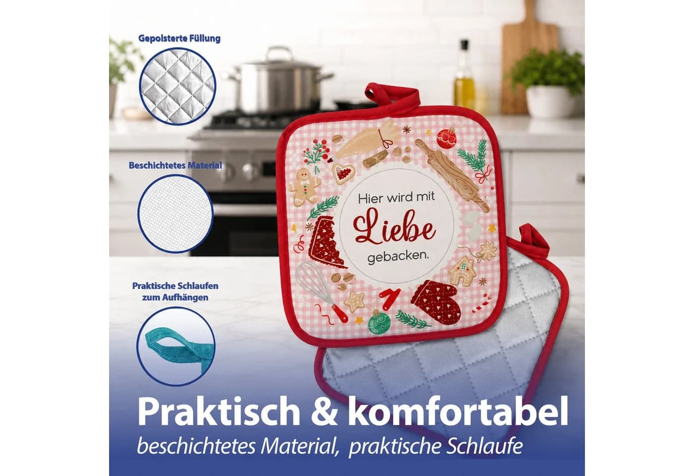 CEPEWA Topflappen 4er Set Weihnachten Polyester Baumwolle - Bild 5