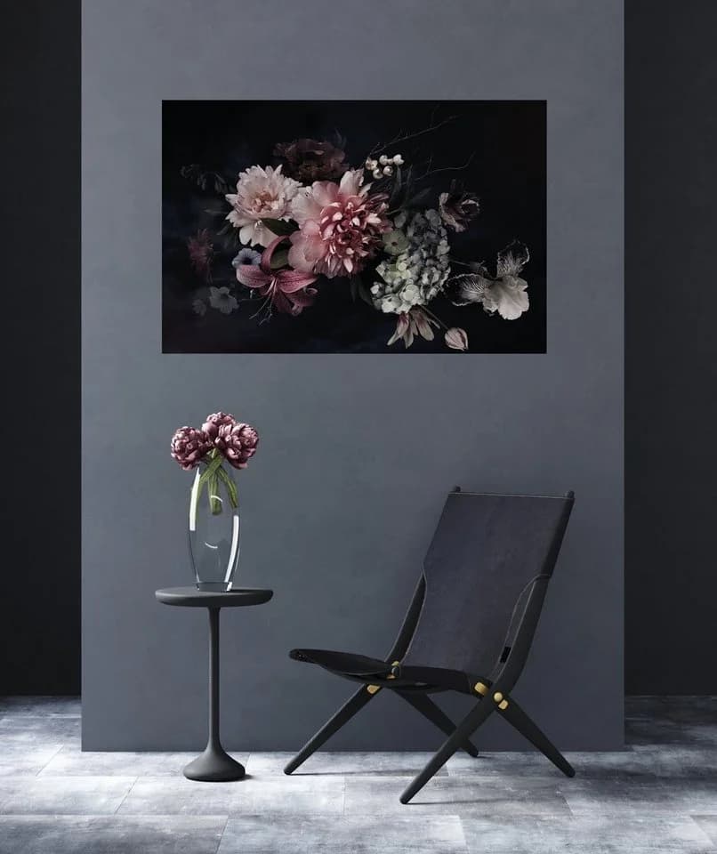 BÖNNINGHOFF Leinwandbild Blumen Schwarz Rosa Grün