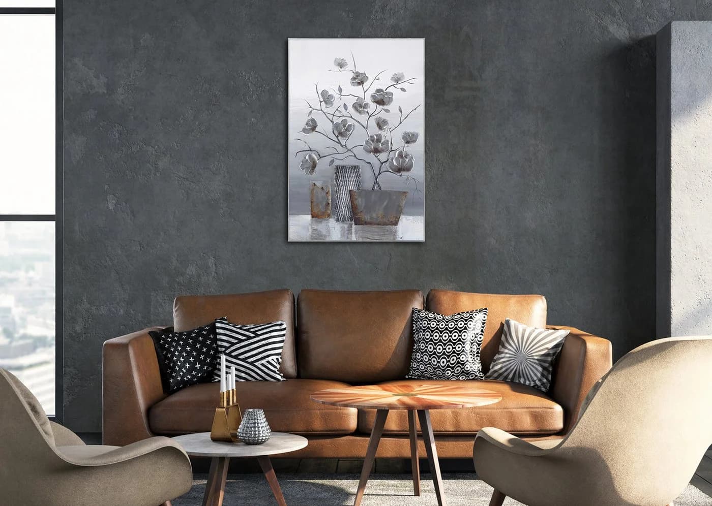BÖNNINGHOFF Gerahmtes Ölgemälde Silber Acryl Leinwand