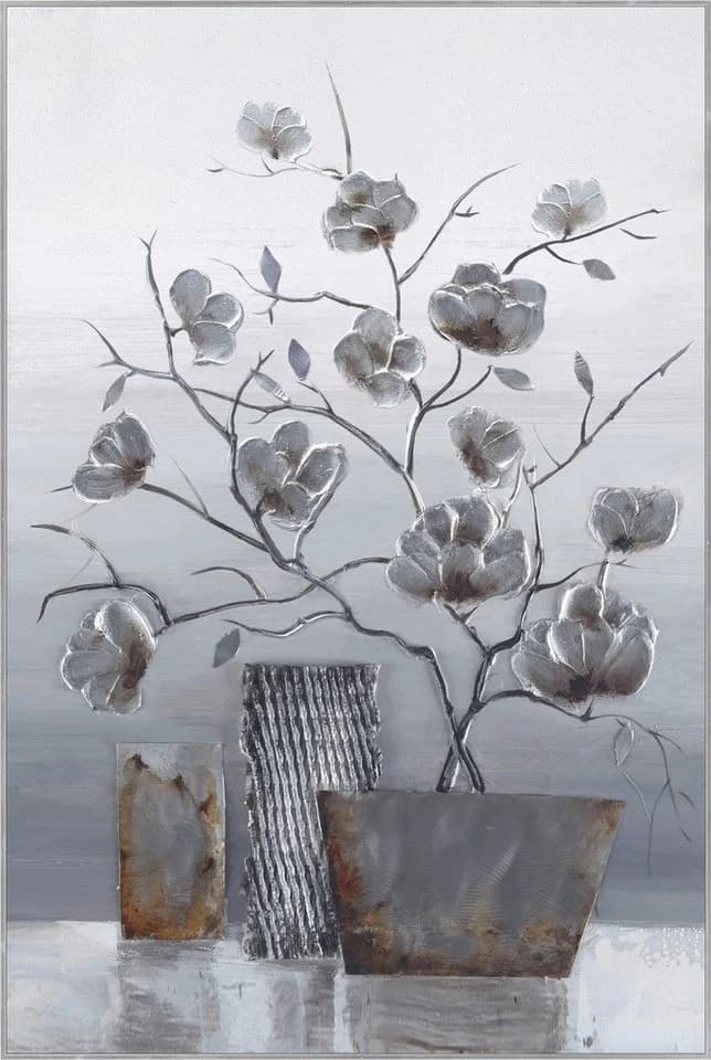 BÖNNINGHOFF Gerahmtes Ölgemälde Silber Acryl Leinwand - Bild 2