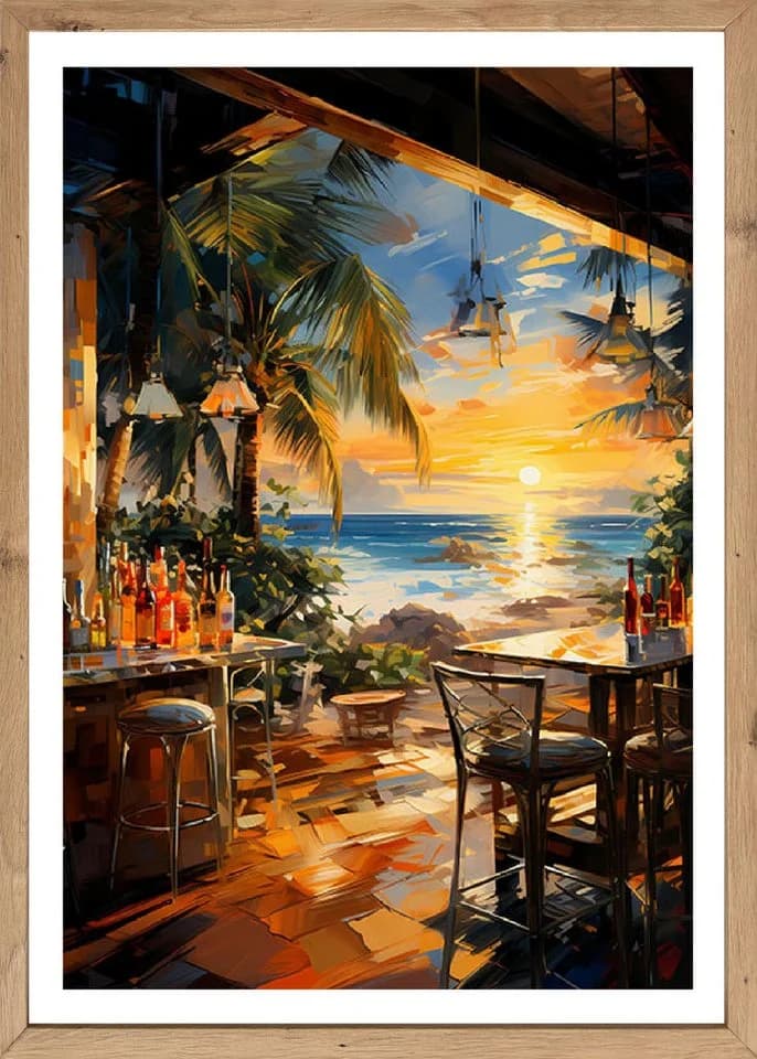 Bönninghoff Bild mit Rahmen, Abstrakt, Bar & Lounges, Cocktail, Getränke, Palmen, Sonnenuntergang, Strand