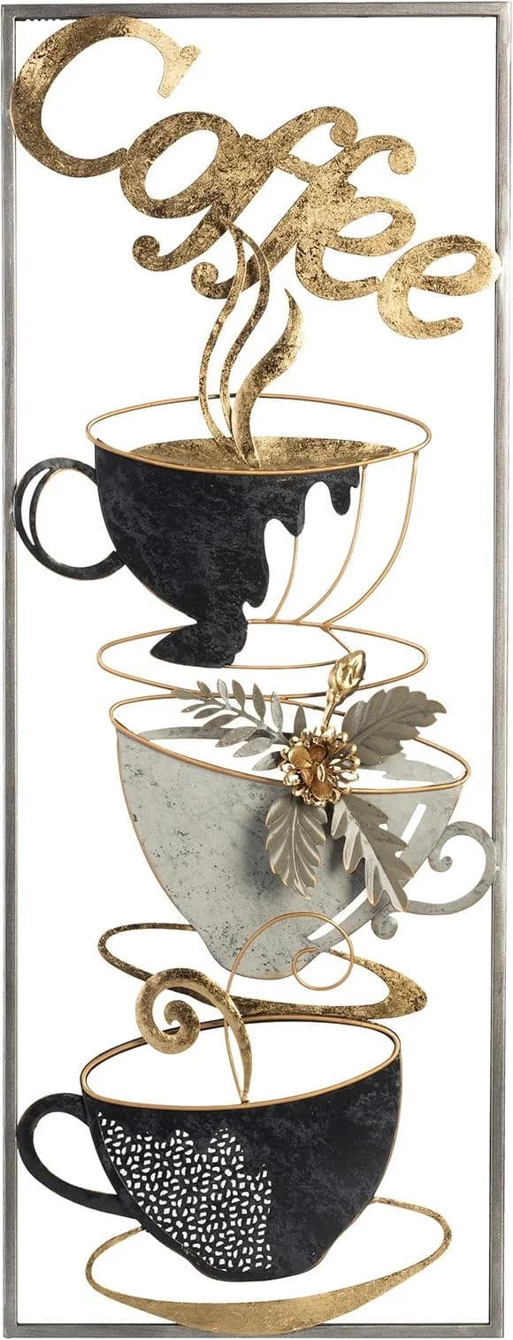BÖNNINGHOFF Metallbild KAFFEE Deko modern Gold Schwarz Weiß