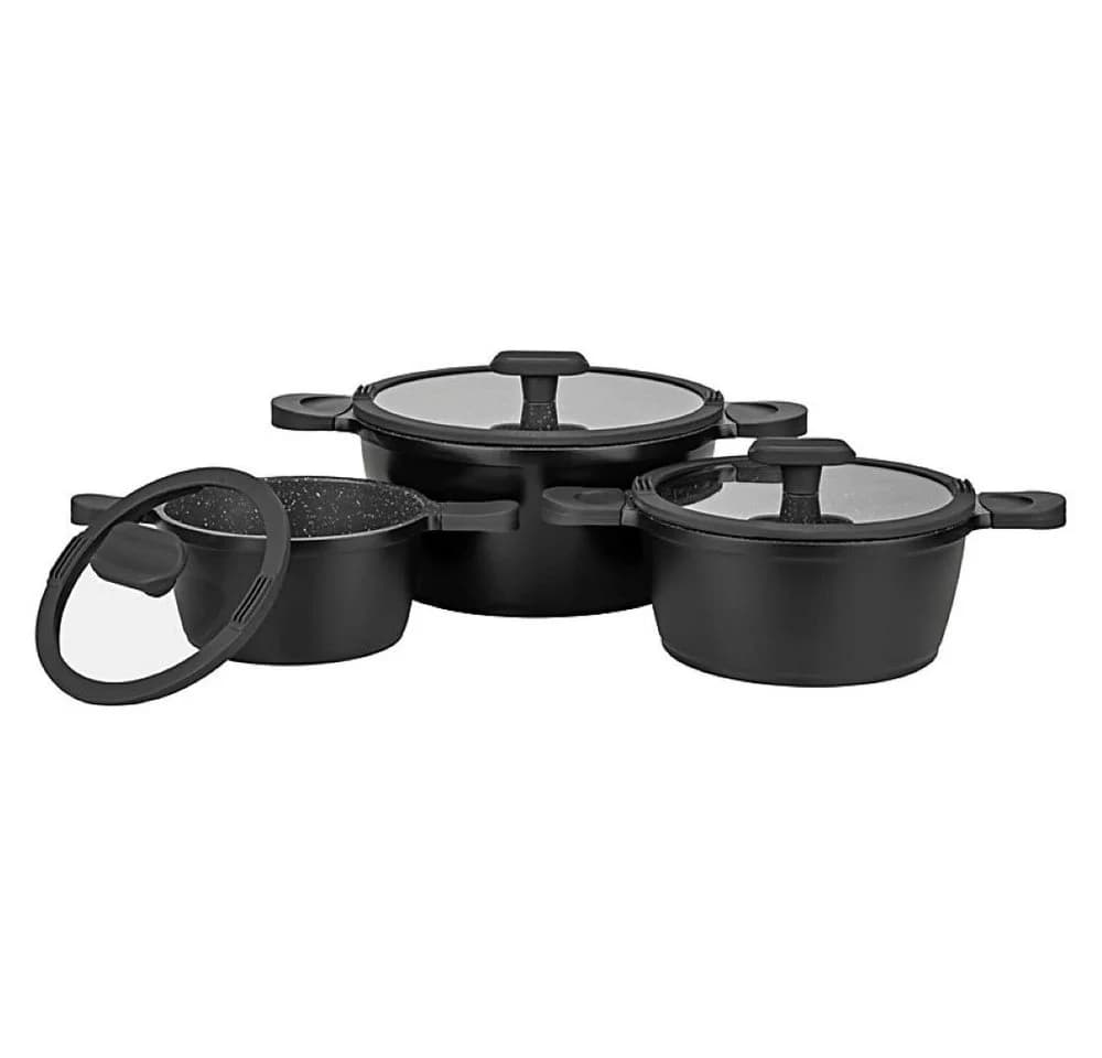 Mulex Topf-Set HAPPINESS BLACKLINE 6-tlg. Schwarz Aluguss Induktion - Bild 2