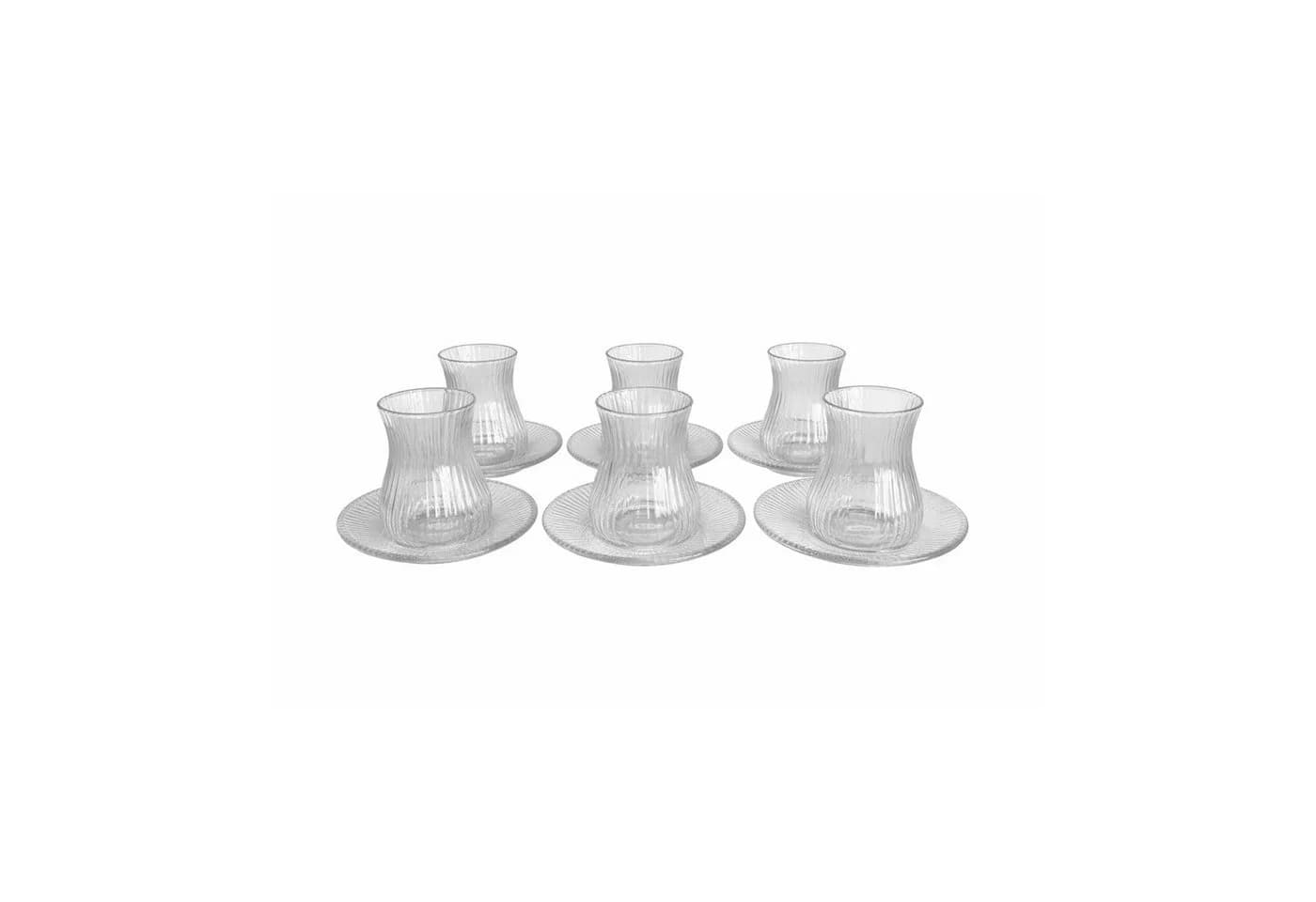 Mulex Teeglas Set 12-tlg. mit Untersetzer geriffeltes Glas transparent - Bild 2