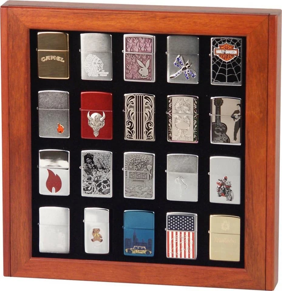 meytrade Hängevitrine Sammlervitrine für 20 Zippo Feuerzeuge aus Holz mit Glasdeckel - Bild 2