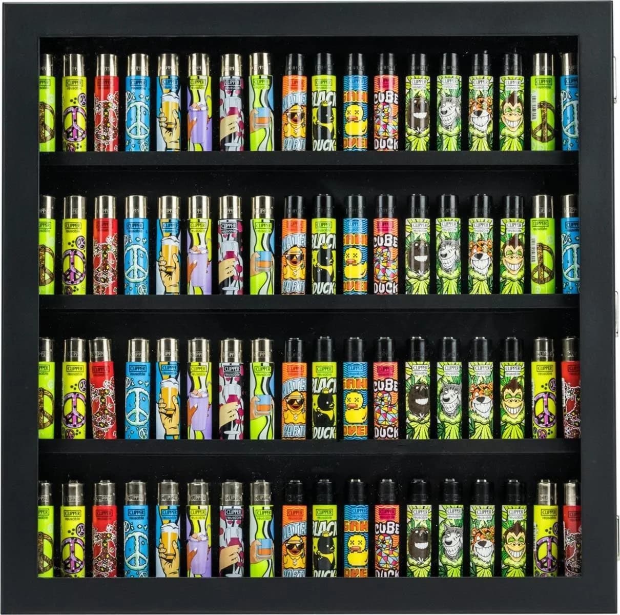 meytrade Sammlervitrine für 72 Clipper Feuerzeuge Holz Schwarz/Weiß