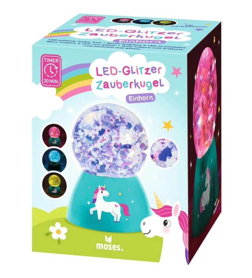 Moses. Verlag LED Glitzer-Zauberkugel Einhorn mit Timer - Bild 3