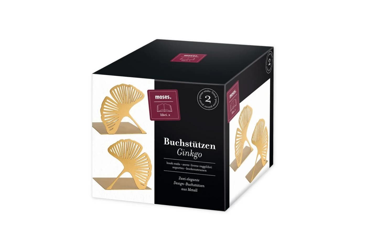 Moses. Verlag Buchstütze Ginkgo Metall goldfarben 2er Set für Bücherregale