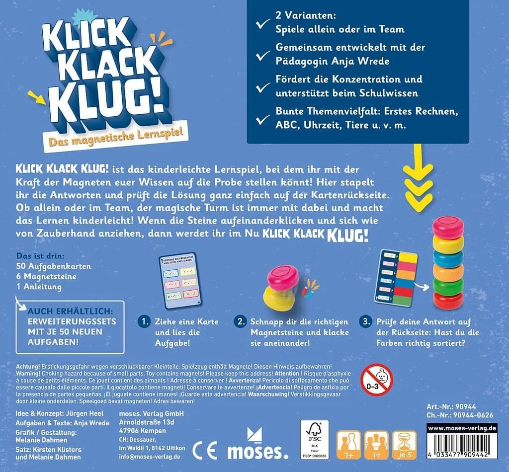 Moses. Verlag Klick Klack Klug! Magnetisches Lernspiel