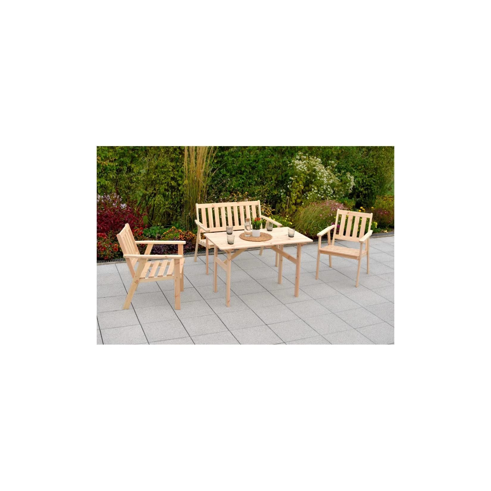 Merxx Sylt Set 5tlg. Gartenmöbel Kiefernholz 2 Sessel Bank Tisch - Bild 1