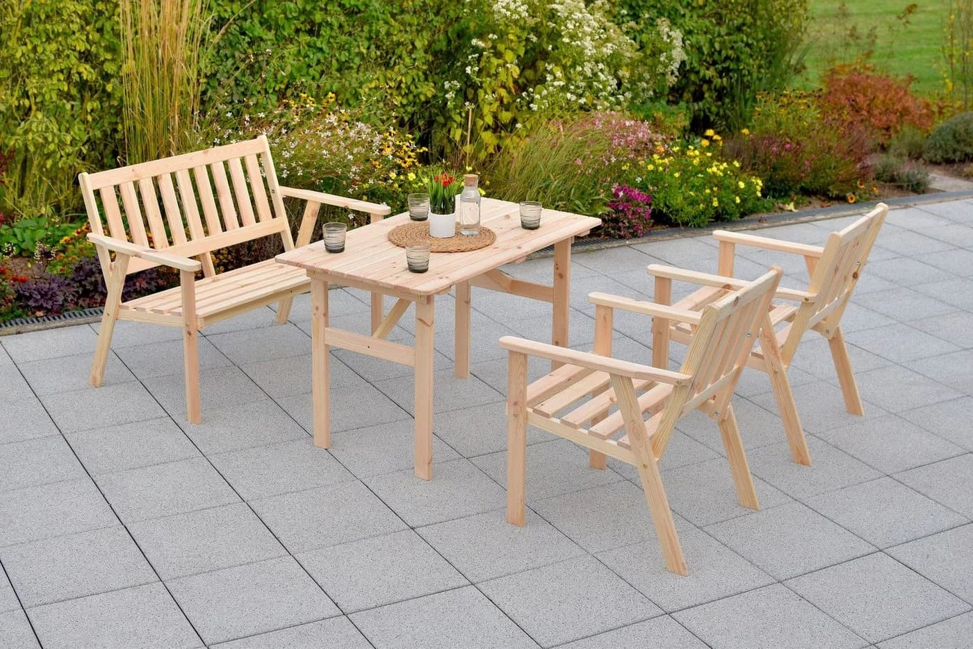 Merxx Sylt Set 5tlg. Gartenmöbel Kiefernholz 2 Sessel Bank Tisch - Bild 4