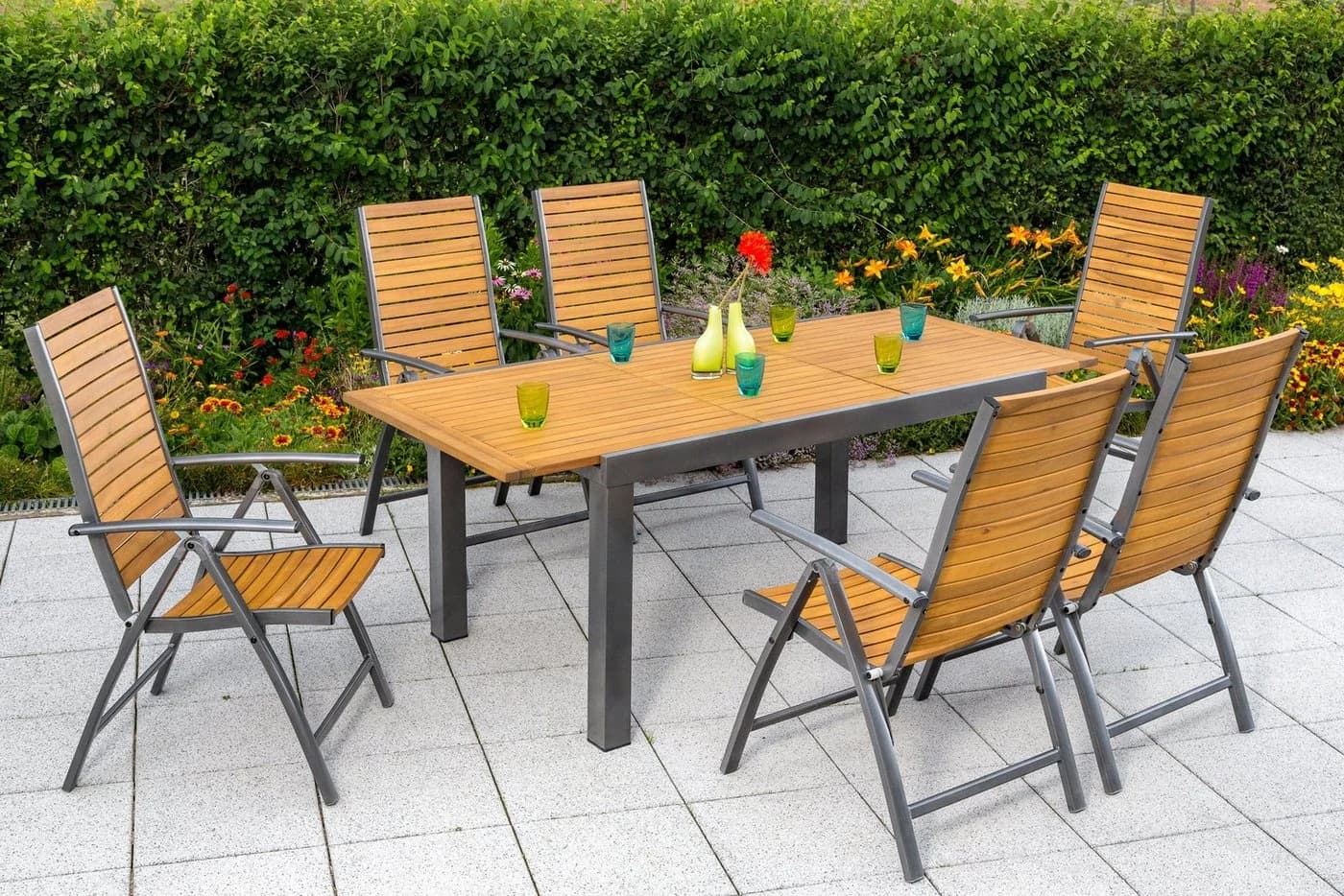 MERXX Gartentisch Santorin Beige Ausziehbar Akazie Aluminium - Bild 5