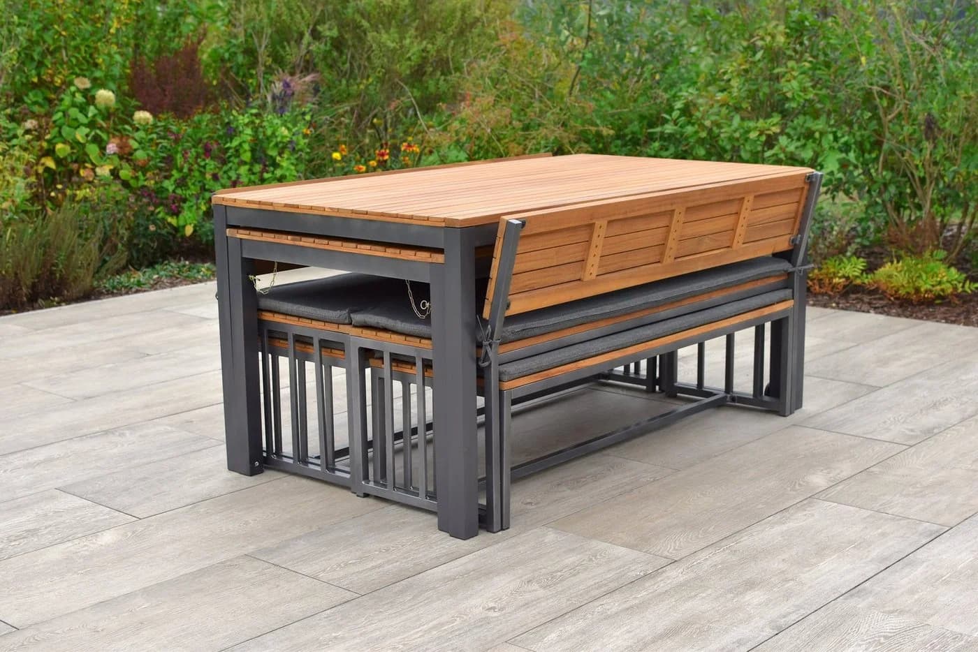 MERXX Milos Garten-Essgruppe 10-tlg. Ausziehbar Akazie Aluminium Braun Grau