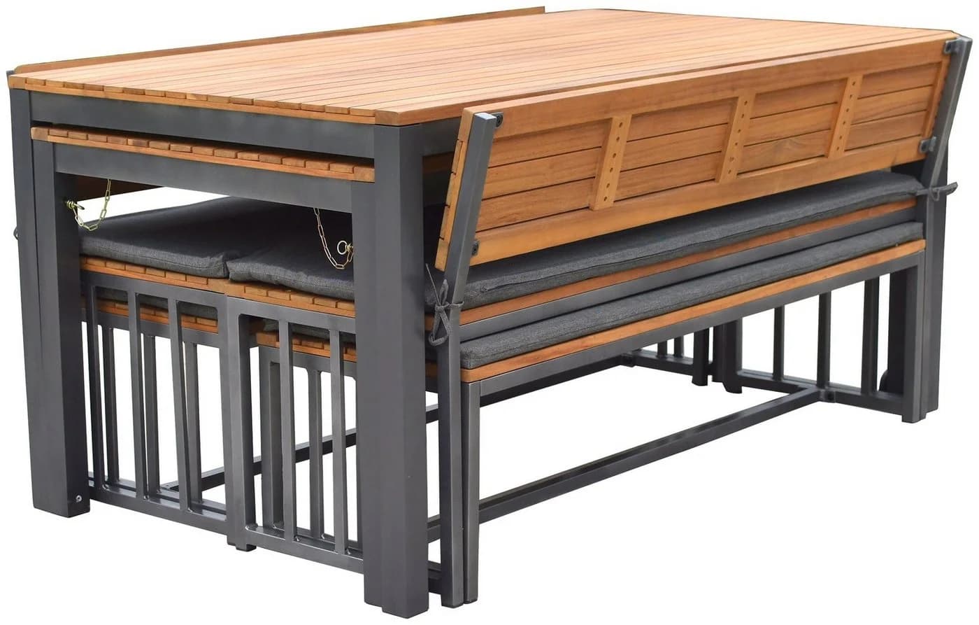 MERXX Milos Garten-Essgruppe 10-tlg. Ausziehbar Akazie Aluminium Braun Grau - Bild 2