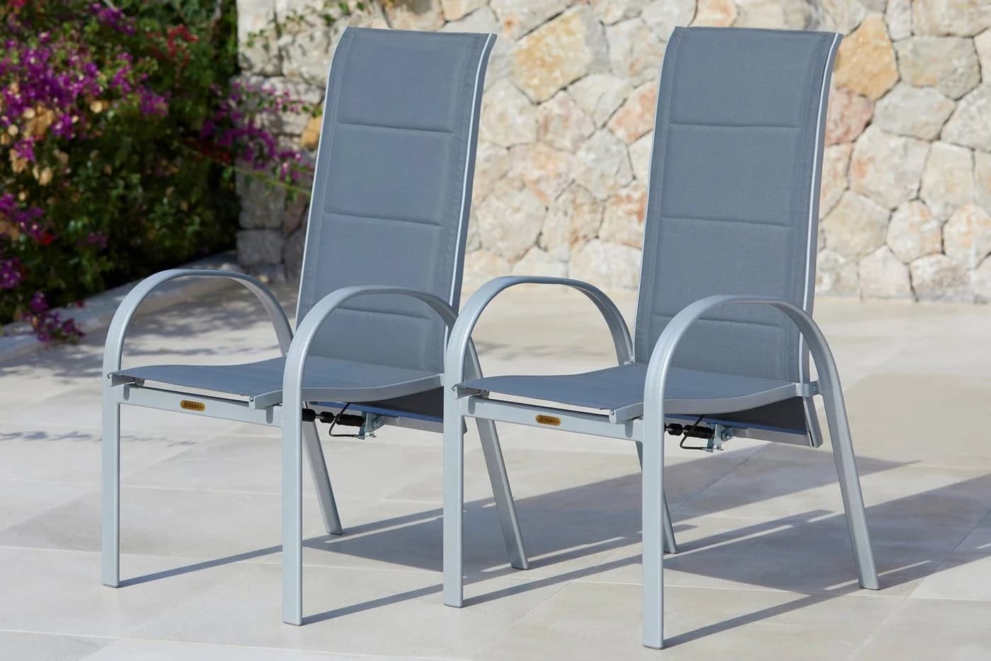 MERXX Gartensessel Amalfi Deluxe 2er Set Grau mit verstellbarer Rückenlehne