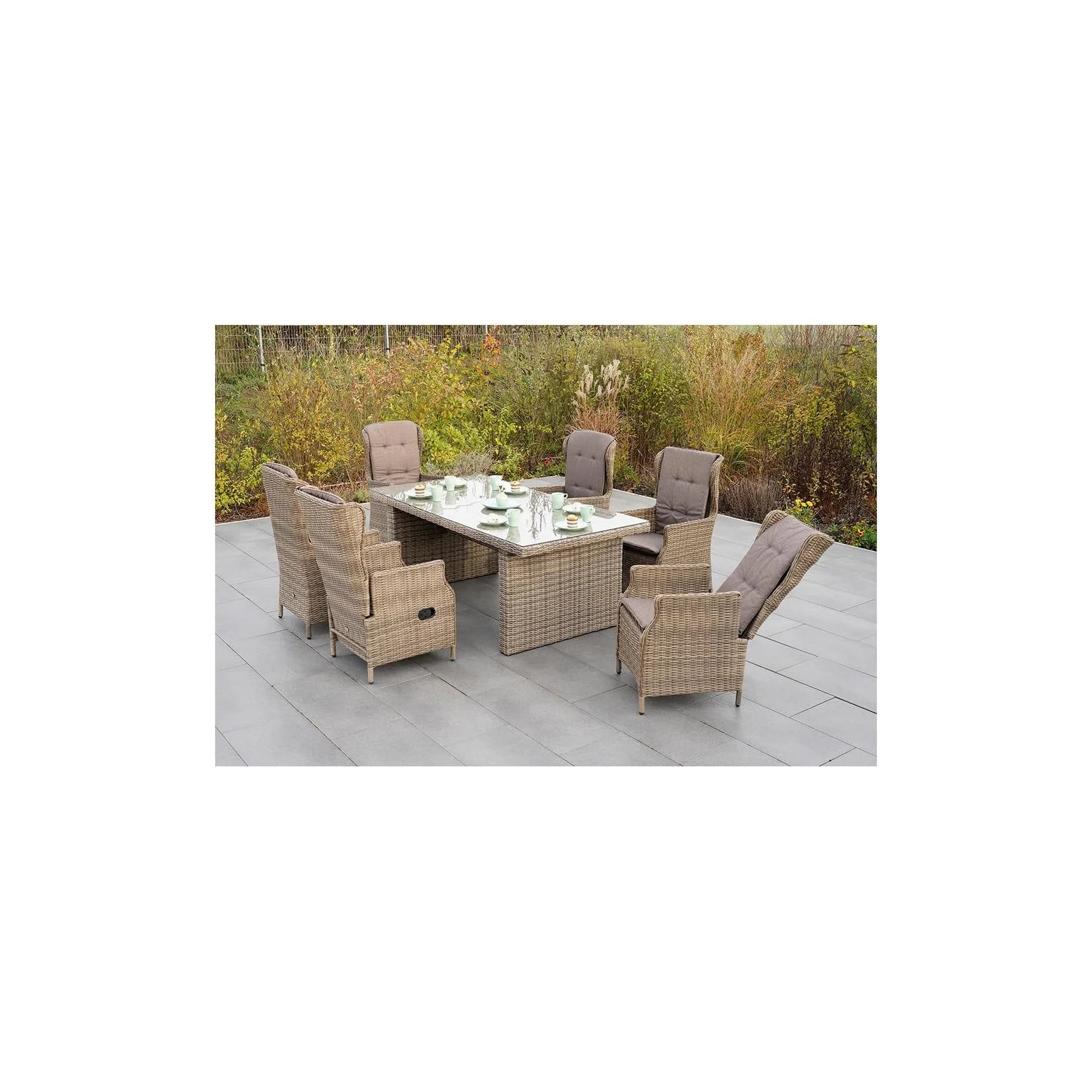 Merxx Riviera Set 13tlg. Sessel hochlehnig Naturton Geflecht