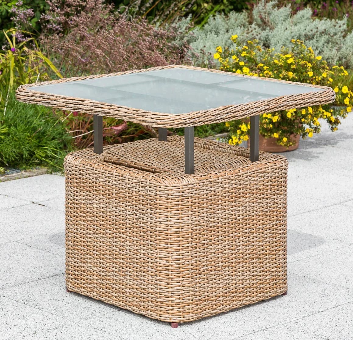 MERXX Duplex Gartentisch Beige Höhenverstellbar Sicherheitsglas - Bild 2