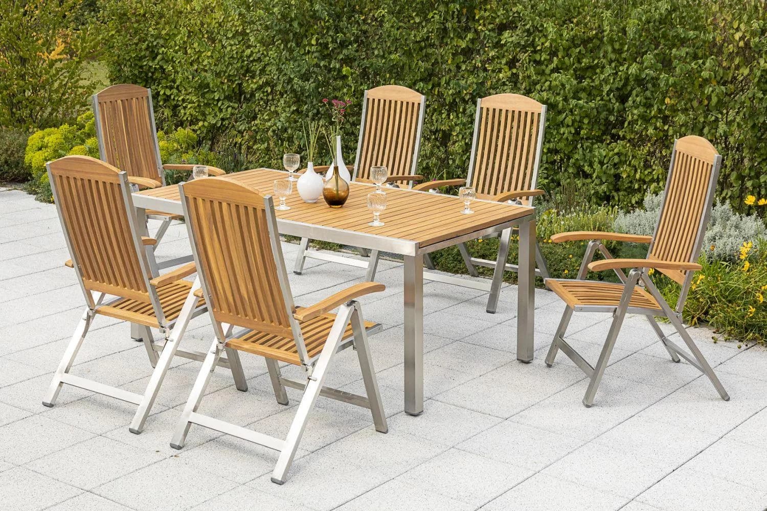 Merxx Keros Garten-Essgruppe 7-tlg. Braun Akazie Edelstahl - Bild 2