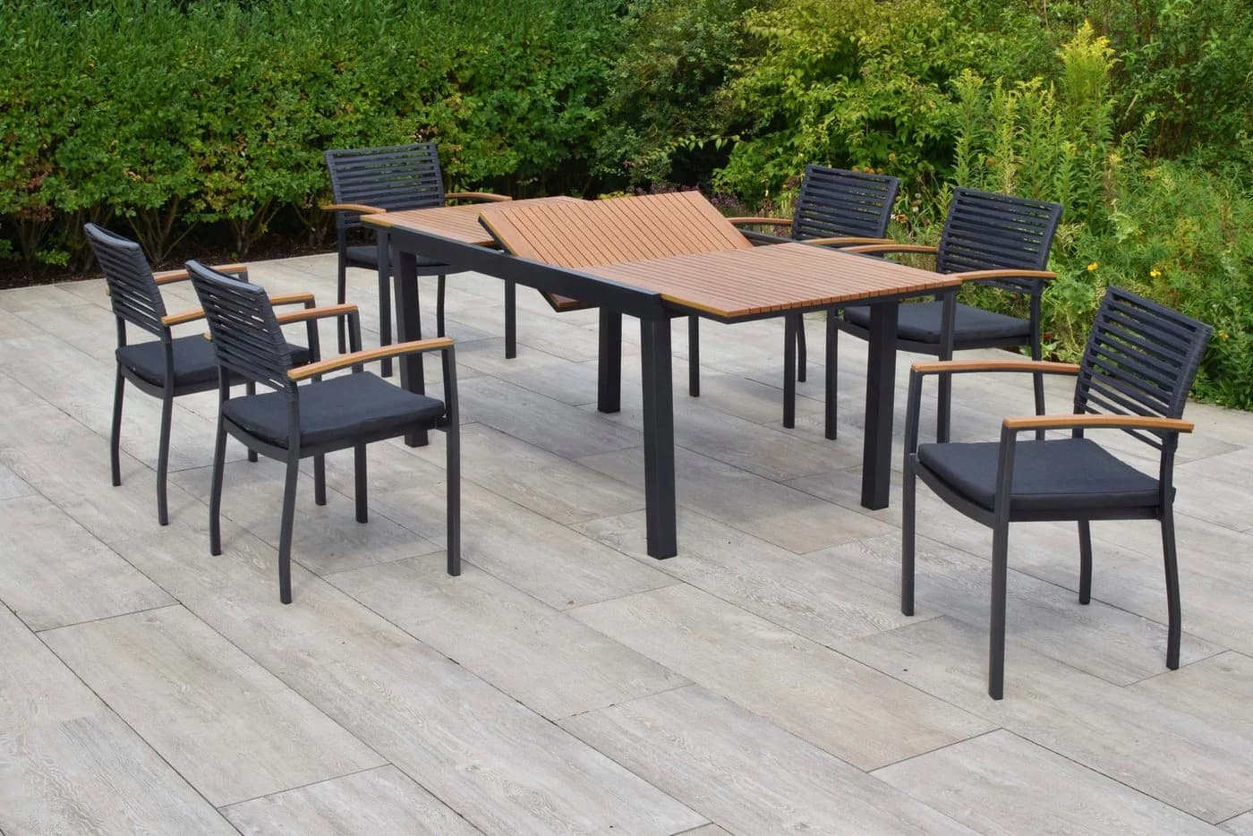 MERXX Garten-Essgruppe Parella 13-tlg. Grau Aluminium Stapelsessel Ausziehtisch