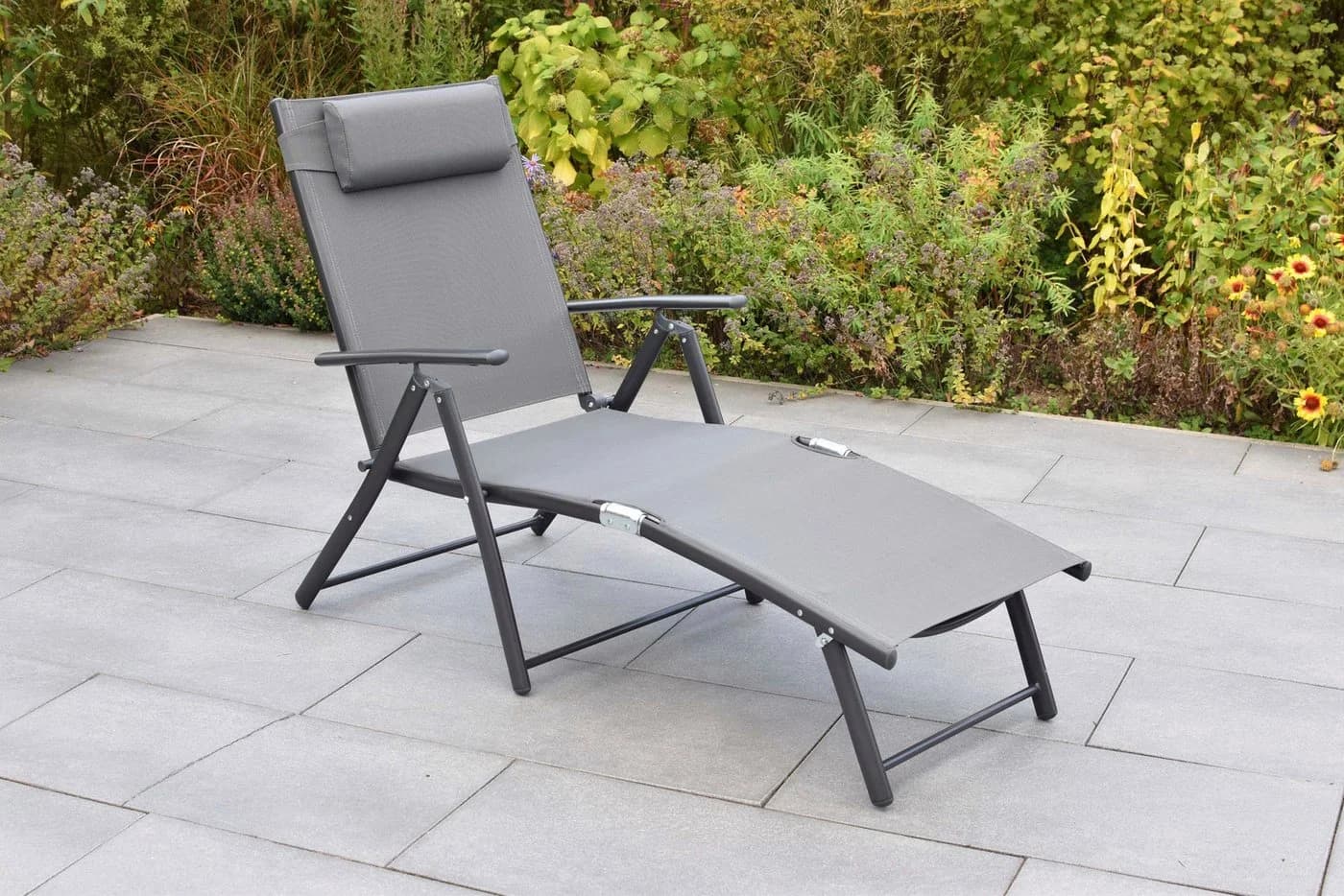 MERXX Gartenliege Deckchair zusammenklappbar 4-fach verstellbar inkl. Kopfkissen
