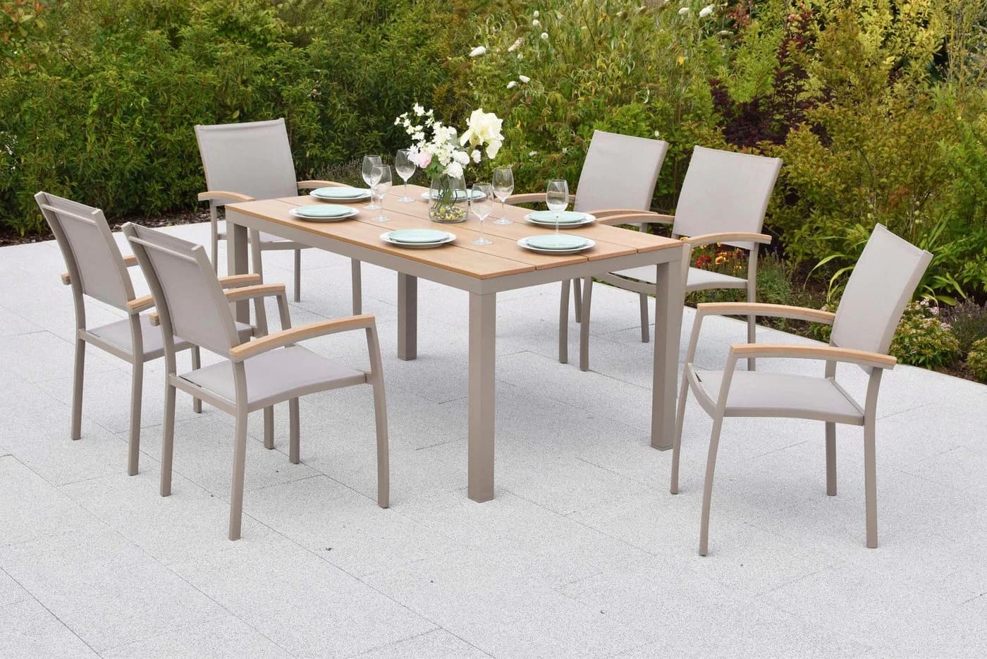 MERXX Garten-Essgruppe Piemont 7-tlg. Beige/Gold Aluminium