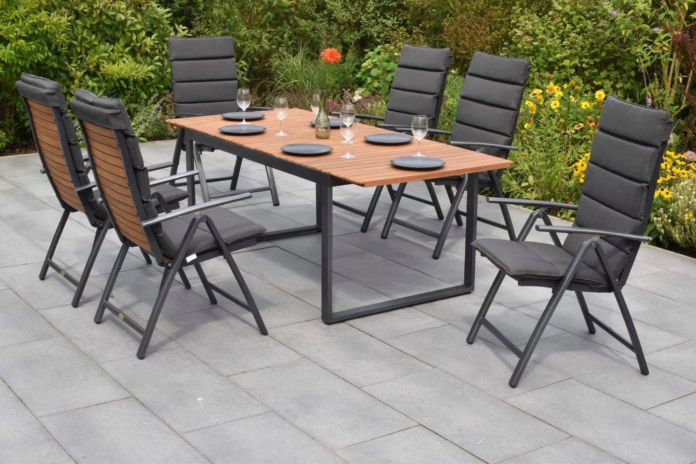 MERXX Garten-Essgruppe Santorin 13-tlg. Grau/Braun Aluminium Akazie - Bild 1