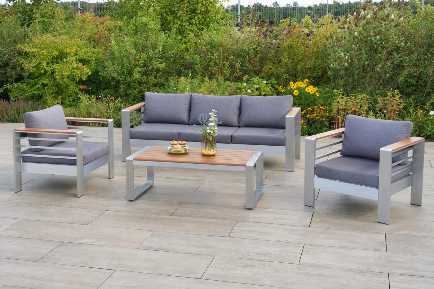 MERXX Gartenlounge-Set Nestos 14-tlg. Grau Aluminium