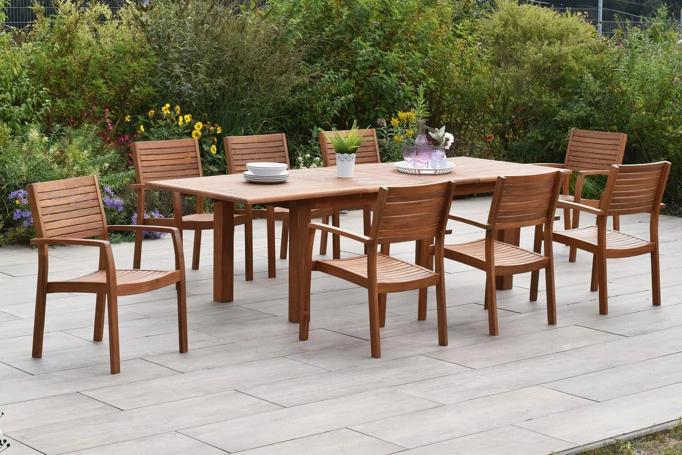 MERXX Garten-Essgruppe Batavia 9-tlg. Stapelbare Sessel