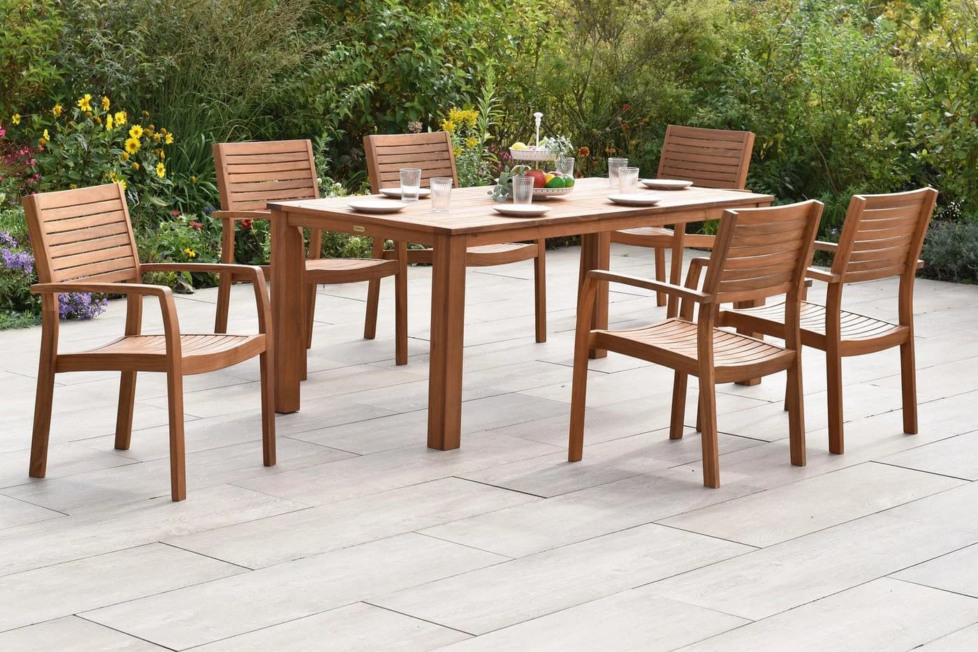 MERXX Garten-Essgruppe Batavia 7-tlg. Massivholz Akazie Beige