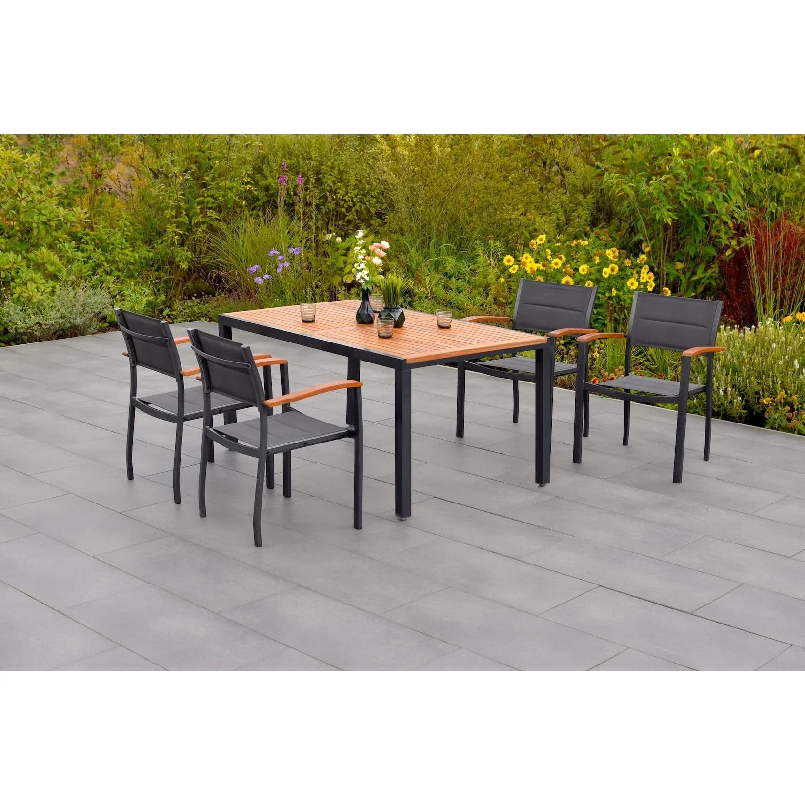MERXX Paxos Garten-Essgruppe 5-tlg. Grau/Grün Aluminium Akazie