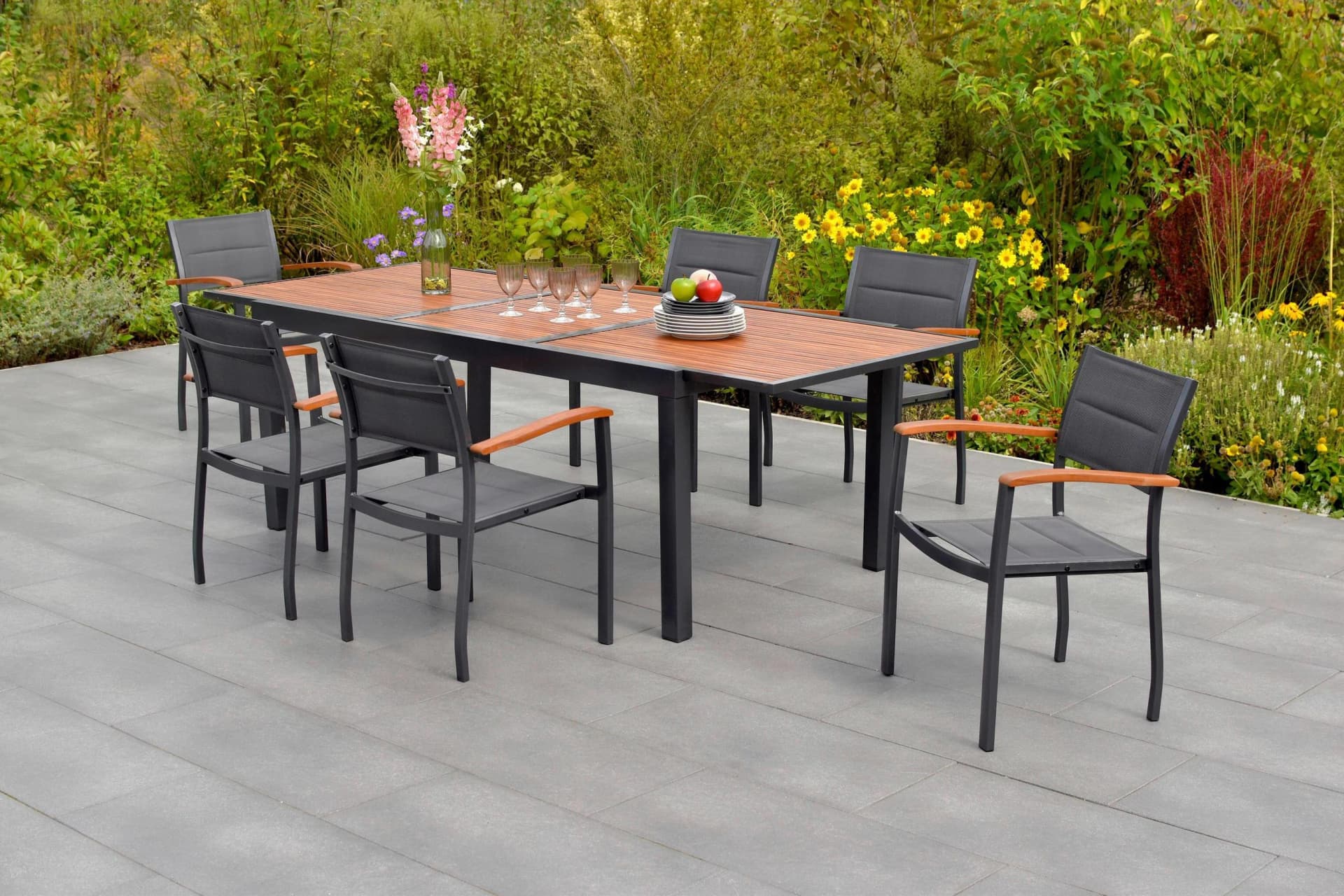 Merxx Paxos 7tlg. Gartenmöbelset mit Ausziehtisch & 6 Sesseln - Bild 2