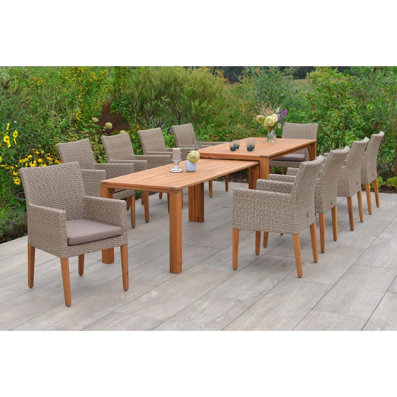 Merxx Ranzano Garten-Essgruppe 11-tlg. mit 10 Sesseln und Ausziehtisch