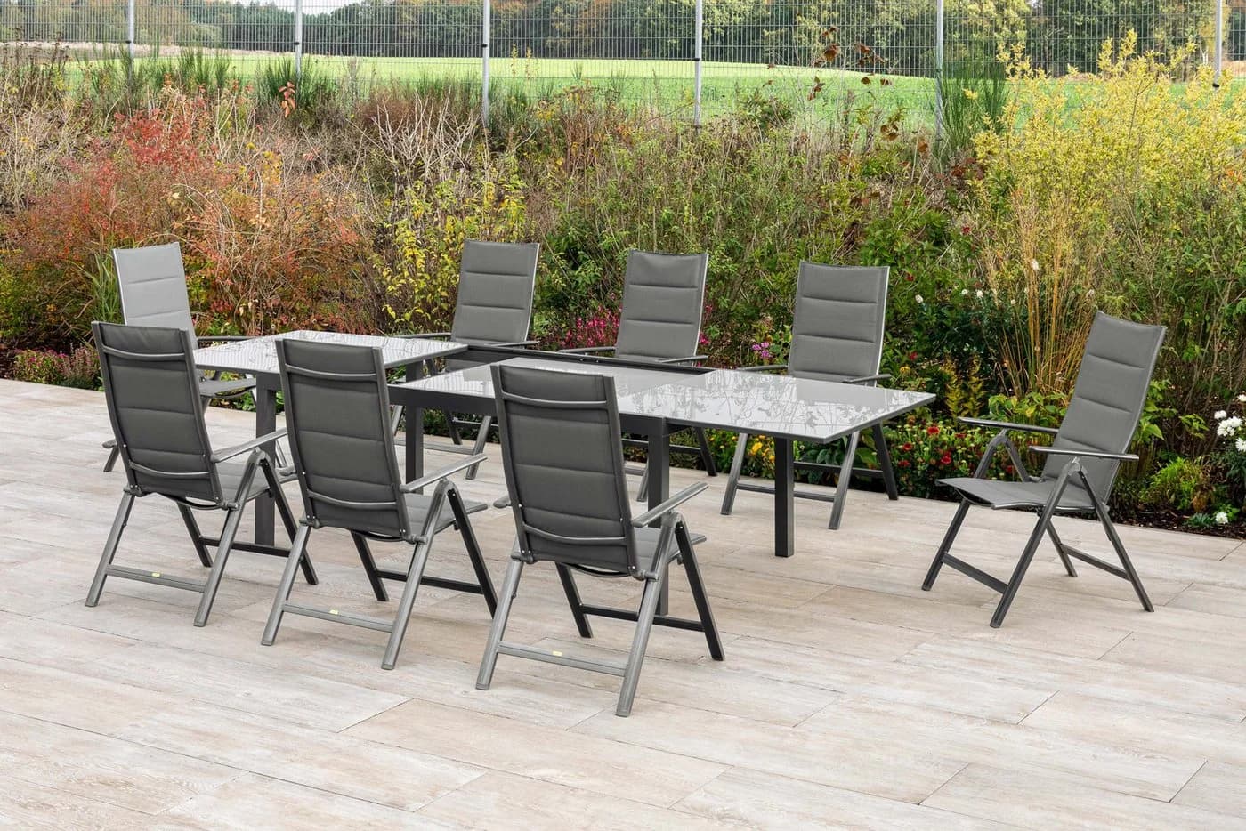 MERXX Garten-Essgruppe Taviano 9-tlg. 8 Klappsessel Ausziehtisch