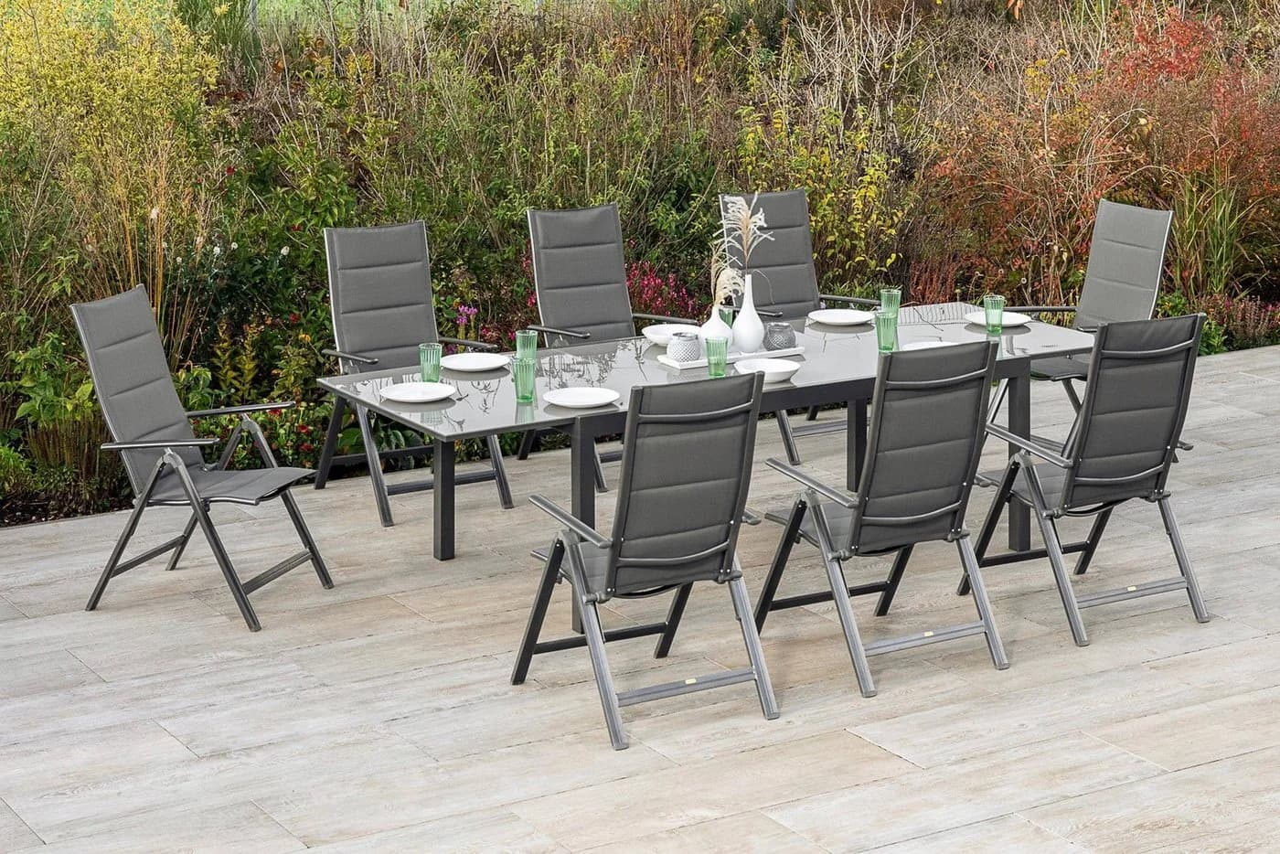 MERXX Garten-Essgruppe Taviano 9-tlg. 8 Klappsessel Ausziehtisch - Bild 5