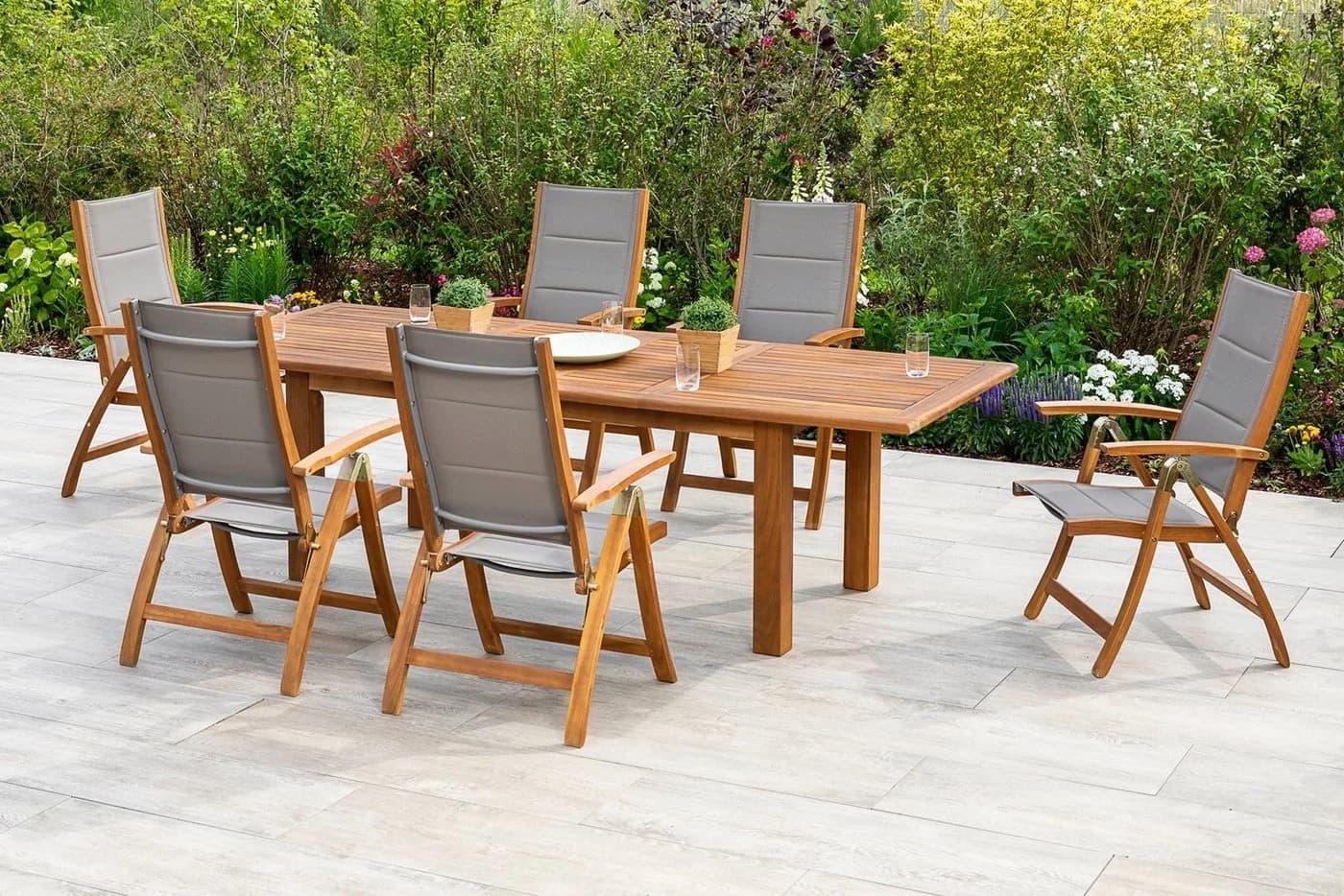 MERXX Garten-Essgruppe Acapulco 7-tlg. Grau/Braun mit ausziehbarem Tisch - Bild 4