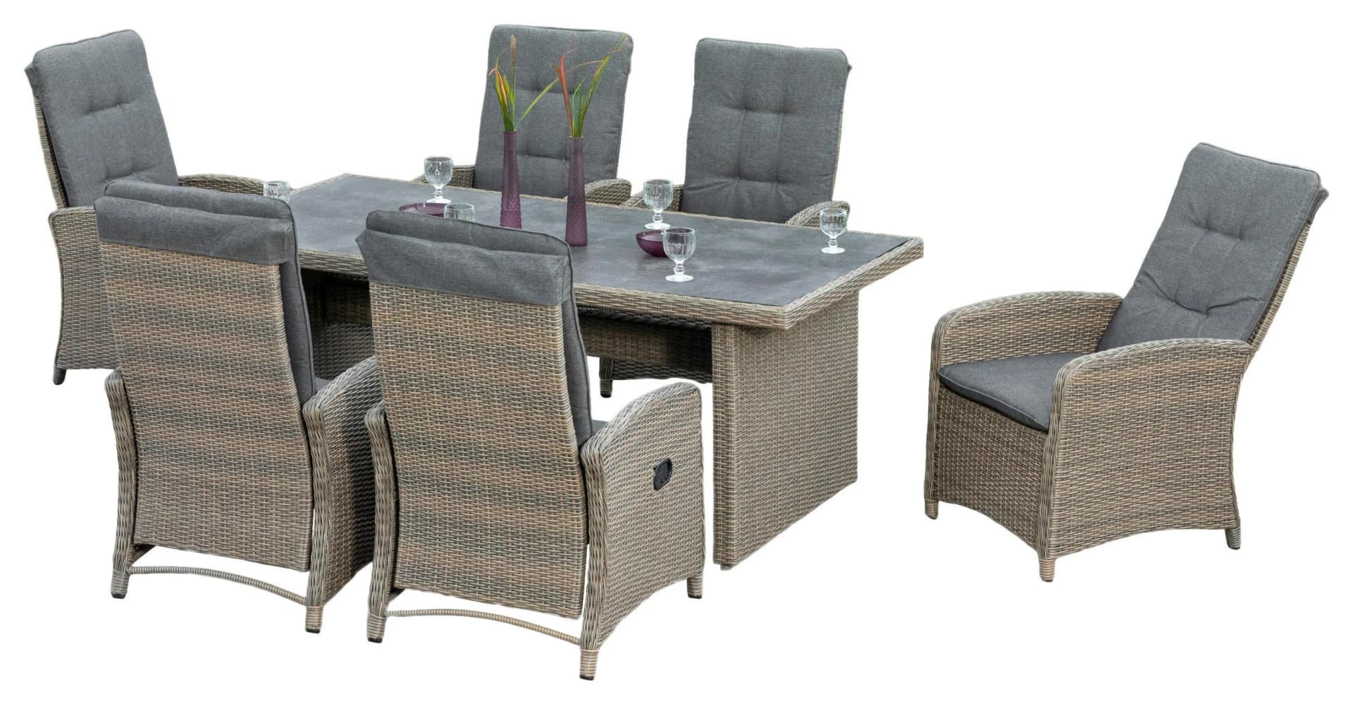 MERXX Garten-Essgruppe Atrani 7-tlg. Beige Aluminium mit Kissen - Bild 2