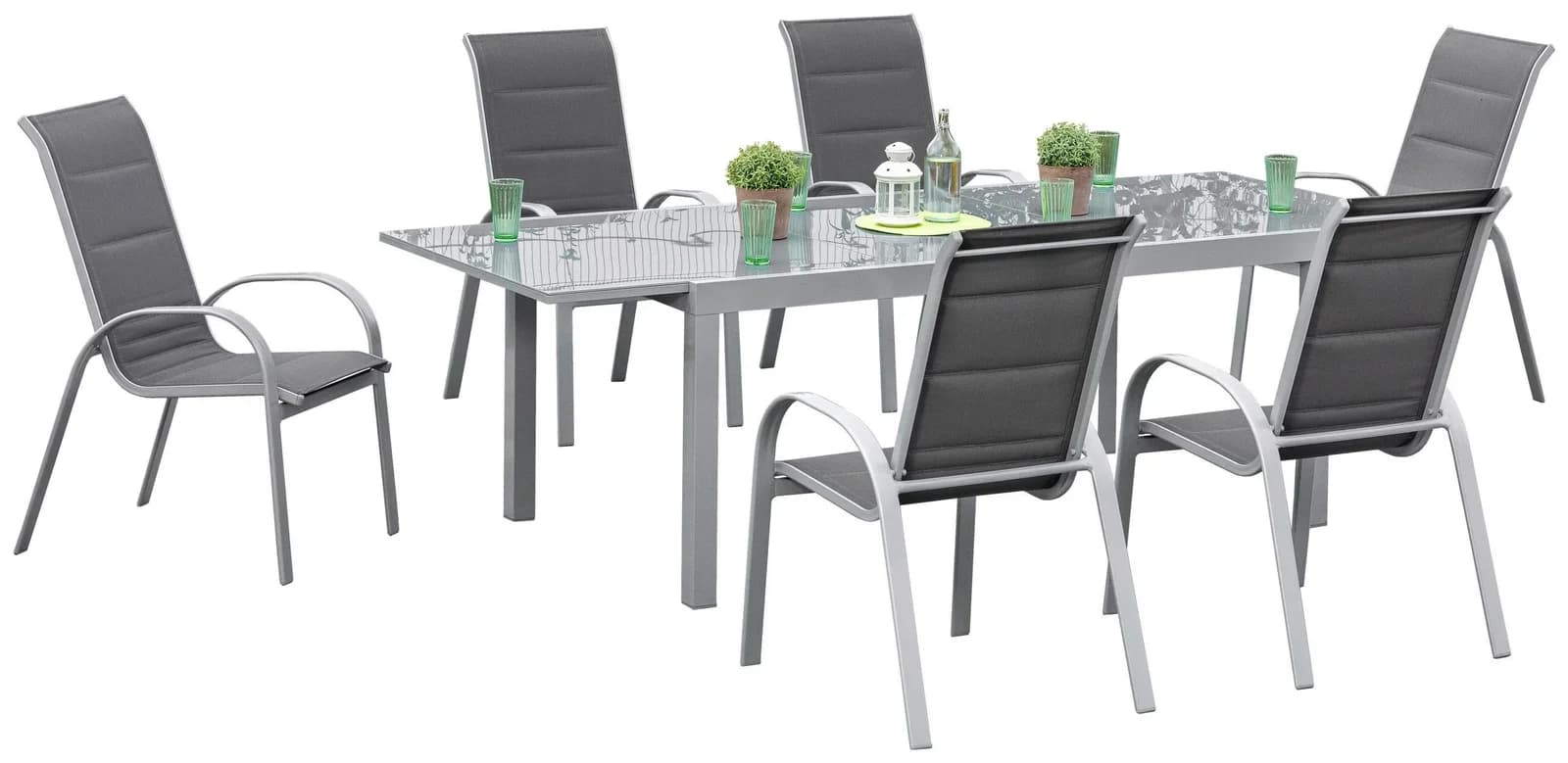 Gartenmöbel Set 7-tlg Amalfi di Lusso Metall/Glas/Textil