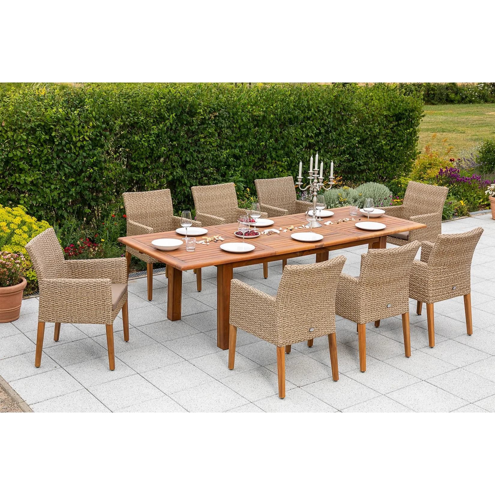 Merxx Ranzano 9tlg. Gartenmöbelset mit Akazienholz und Kunststoffgeflecht
