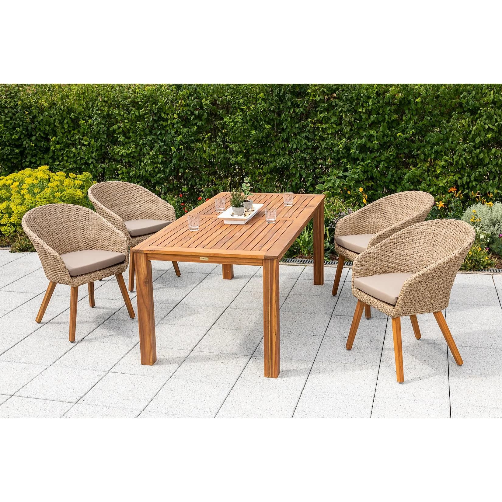 Merxx Arrone Garten-Essgruppe 5-tlg. Aluminium Akazie Beige/Braun