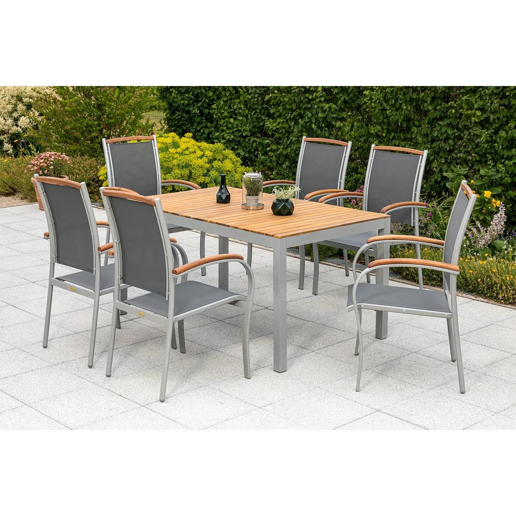 Merxx Siena Garten-Essgruppe 7-tlg. mit ausziehbarem Tisch Braun/Grau