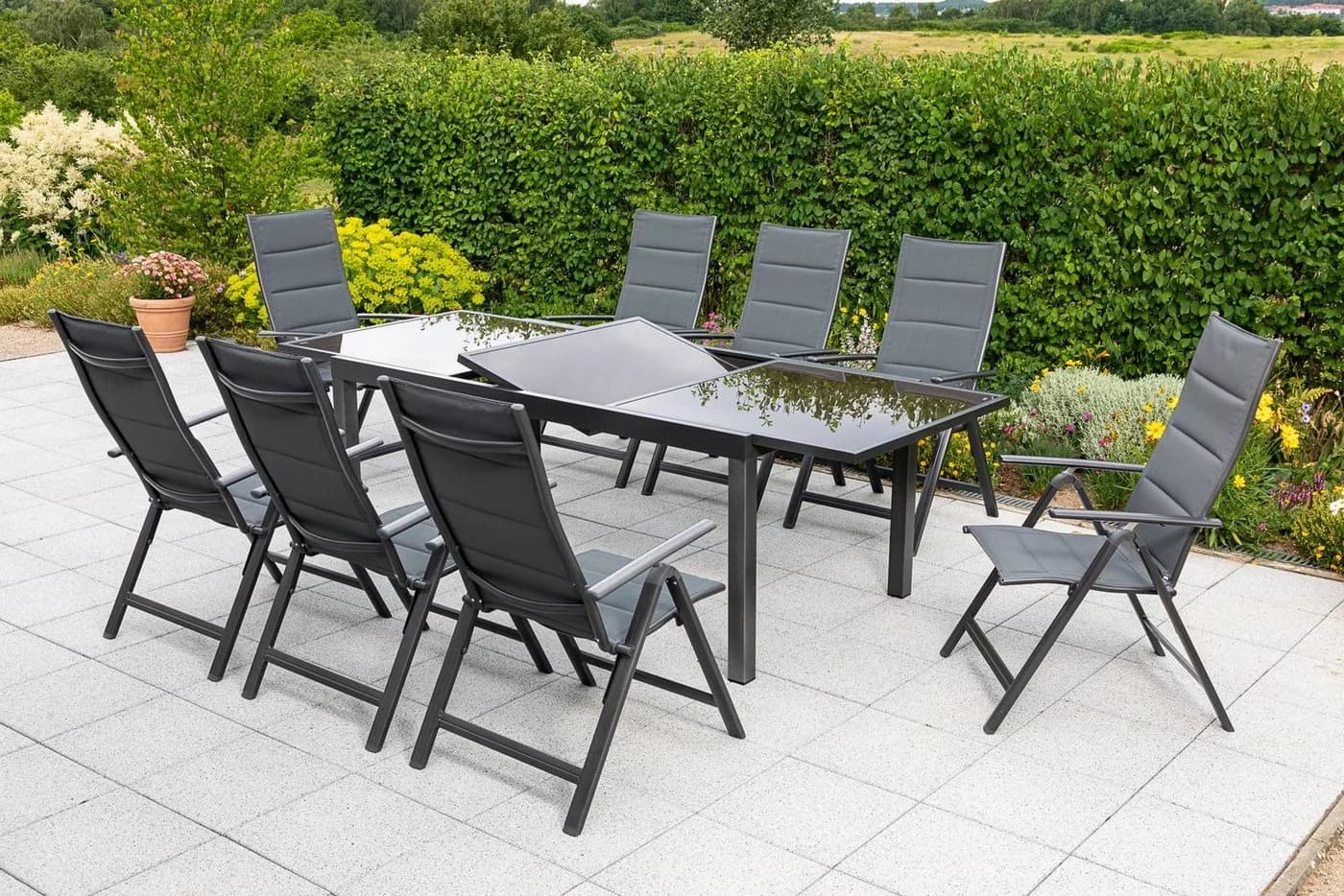 MERXX Garten-Essgruppe Taviano 9-tlg. 8 Klappsessel 5-fach verstellbar Ausziehtisch