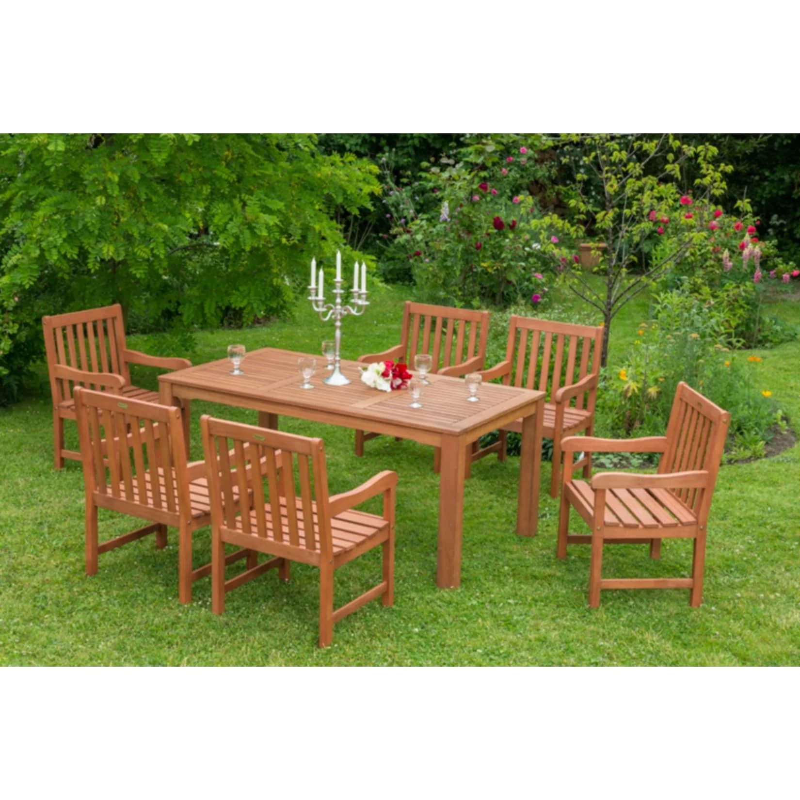 MERXX Garten-Essgruppe Santos 7-tlg. Beige Natur Eukalyptus