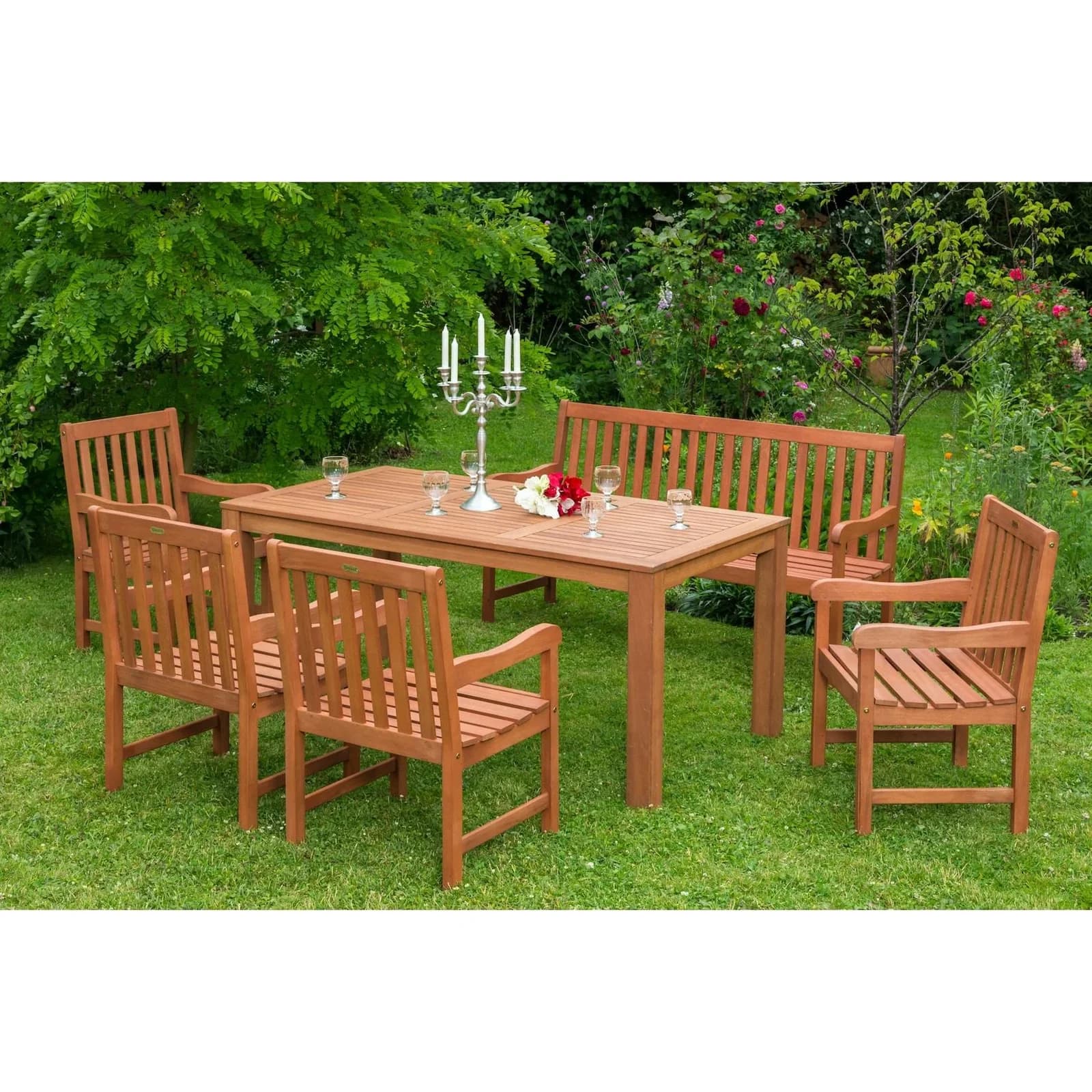 MERXX Santos Garten-Essgruppe 6-tlg. Beige Natur Holzwerkstoff