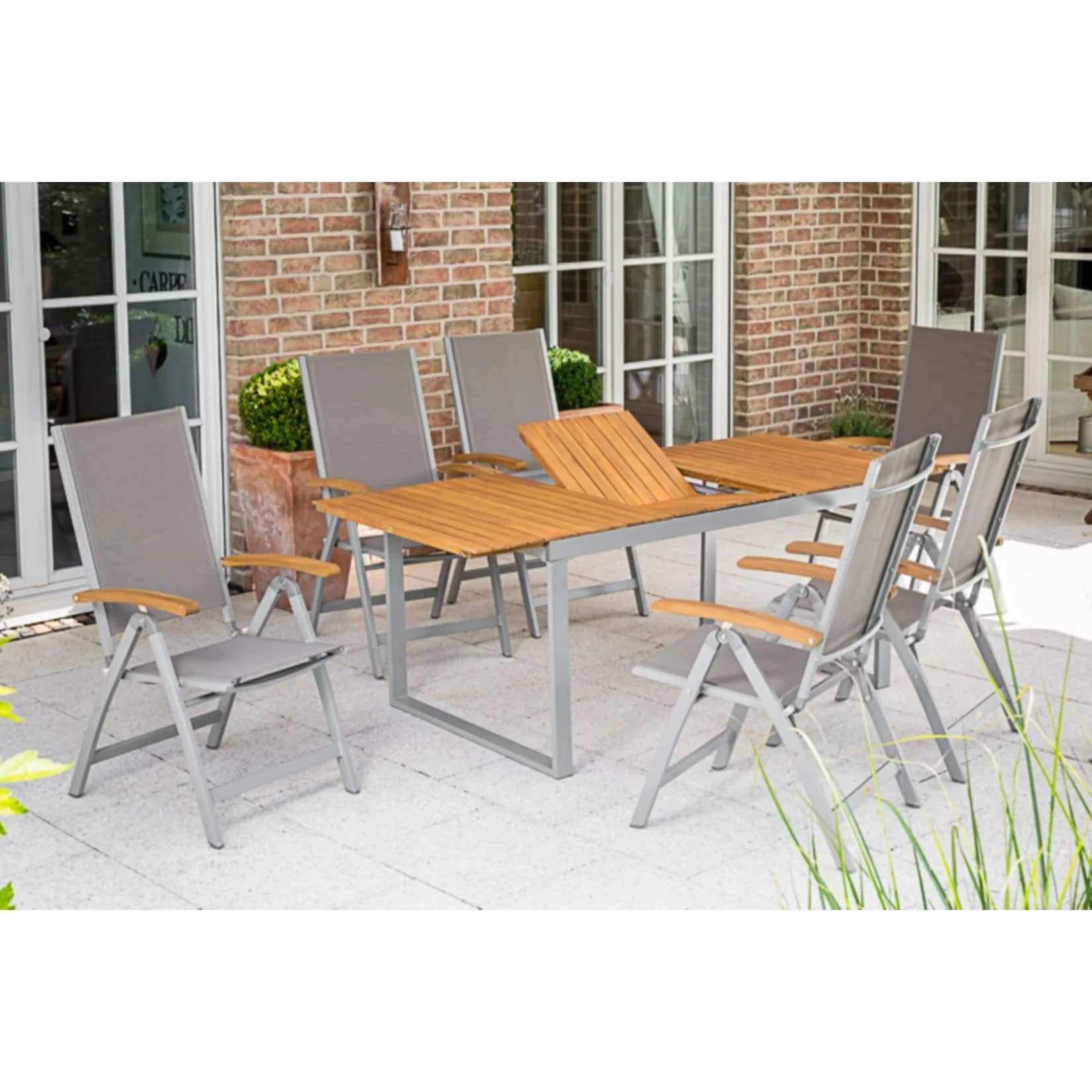 Merxx Naxos 7-tlg. Gartenmöbel Set mit Klappsesseln und Ausziehtisch - Bild 1